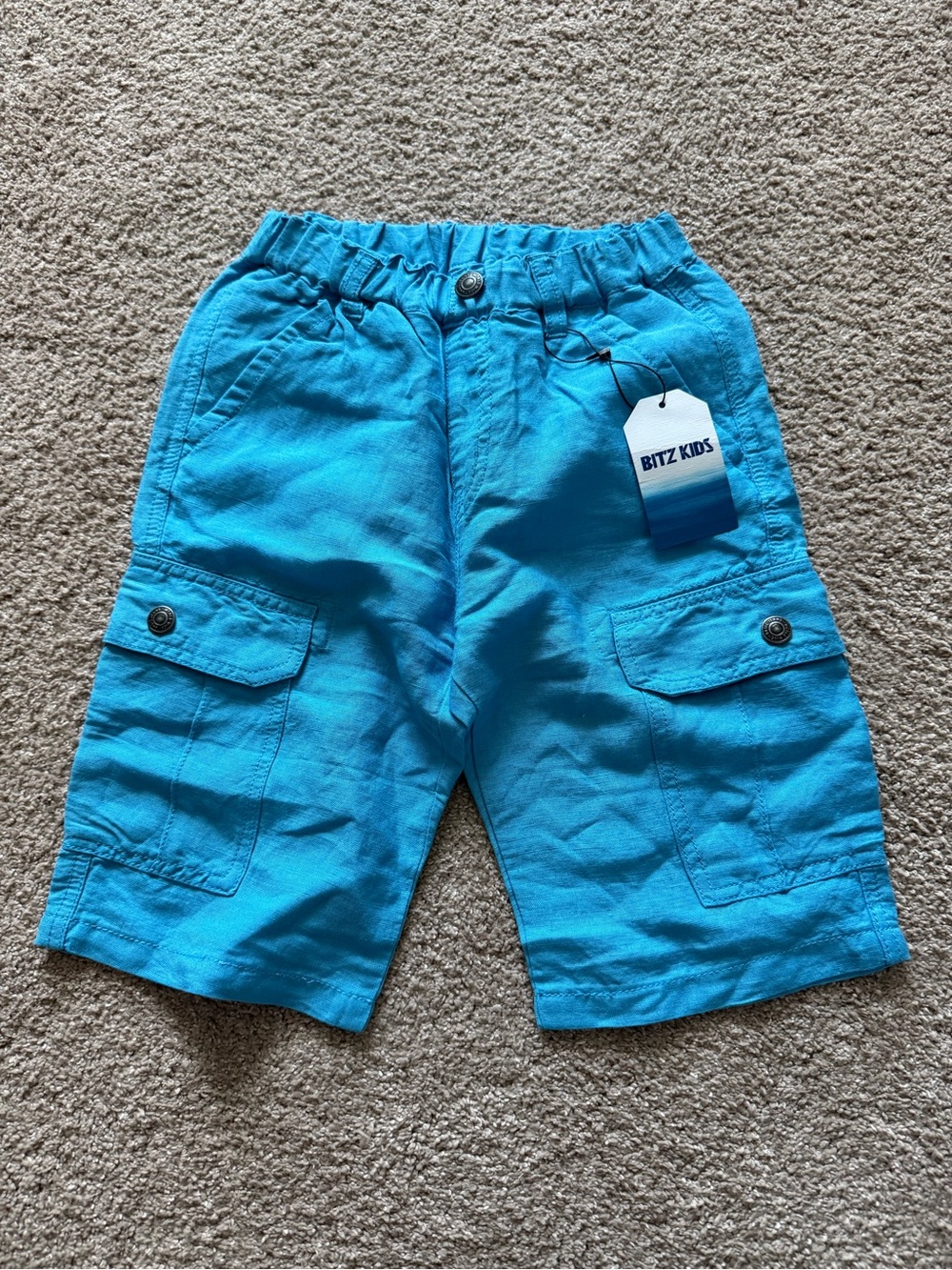NWT Bit'z Kids Linen Blend Turquoise Cargo Shorts Size 6/7